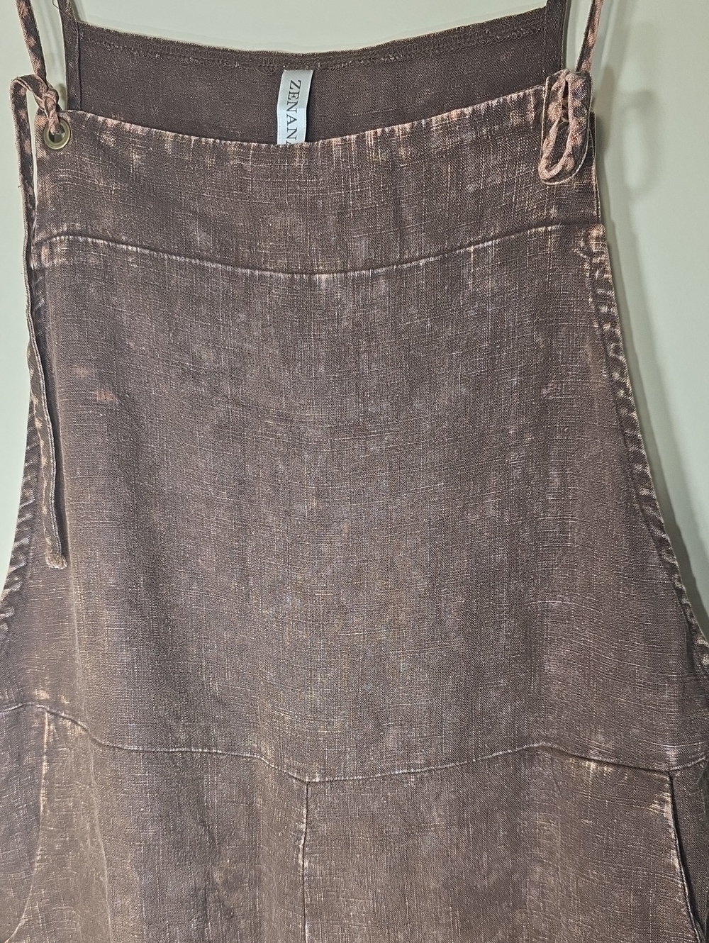 Zenana NWT Deep Brown Washed Linen Knot Strap Romper Pockets Medium - Picture 4 of 7